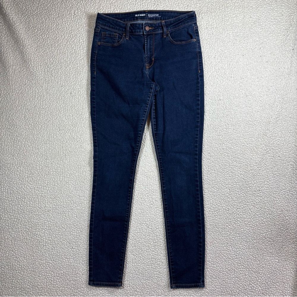 Old Navy Rockstar Mid Rise Women’s Size 8 Long Dark Wash Stretch Blue Jeans